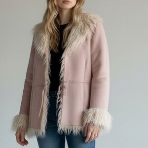 Brandon Thomas Reversible Suede Blush Pink Teddy Jacket sherpa Fur Penny Lane